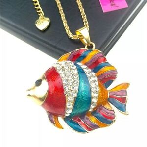 New BetseyJohnson Enamel Crystal Pendant Necklace